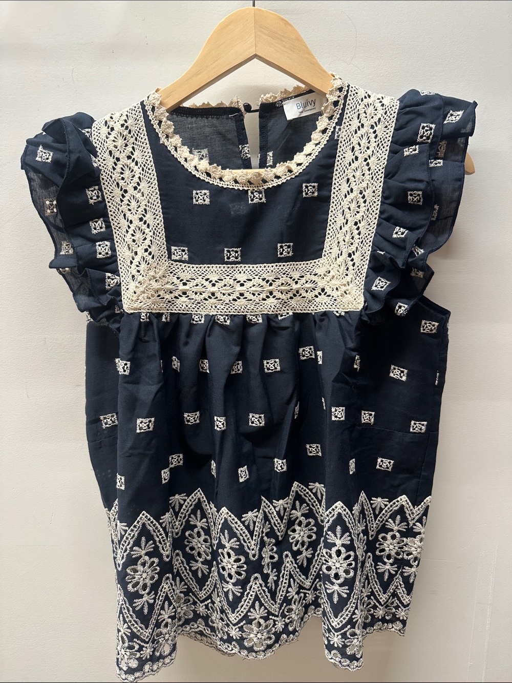 Boho Babydoll Top with Ivory Embroidery